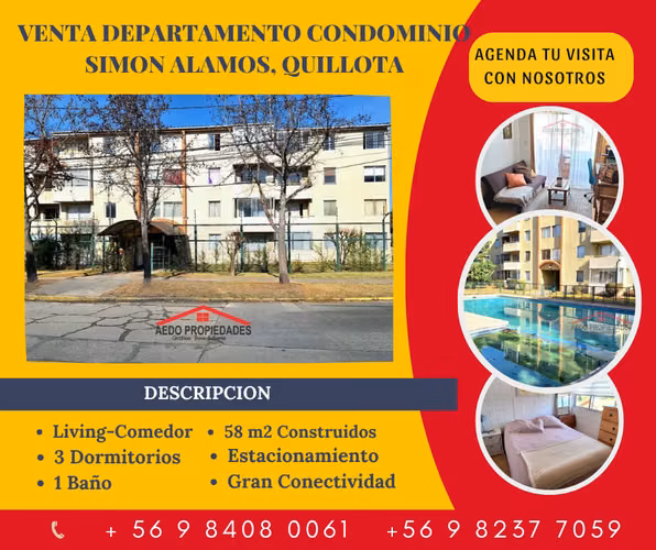 Se Vende Lindo Departamento, Condominio Simon Alamos, comuna de Quillota