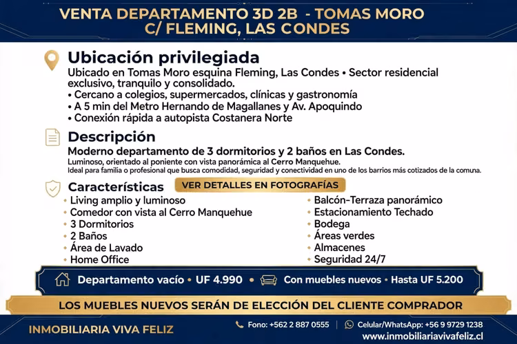 Amplio Depto 3 Dorm Y 2 Baños Con Estac Y Bodega En Lolco, Las Condes