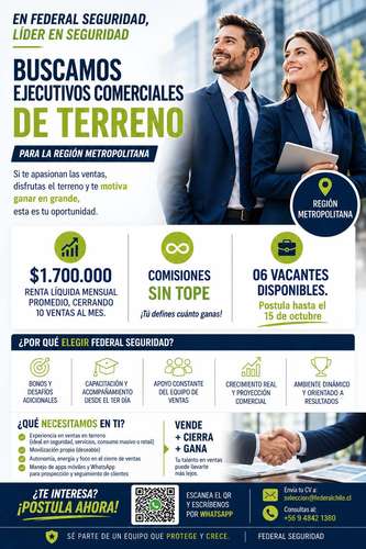 ¡Buscamos Asesores o Ejecutivos de Ventas de Terreno! SOLO RM
