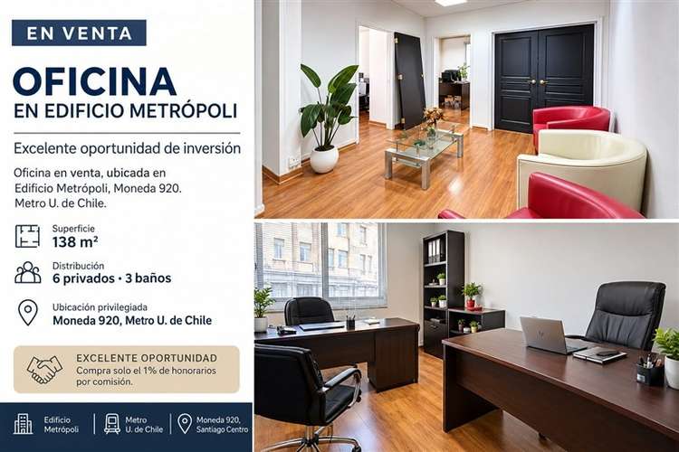 Oficina en venta, Moneda 920. Metro U. de Chile