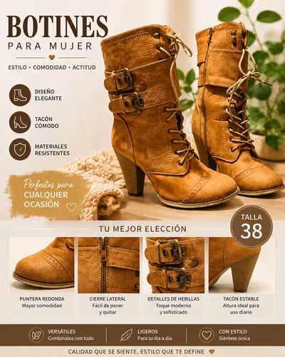 Botines mujer talla 38 camel, excelente estado, solo 2 usos