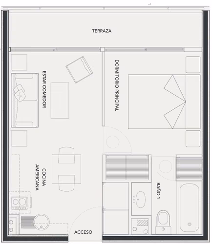 Departamento en venta de 1 dorm. en San Joaquín