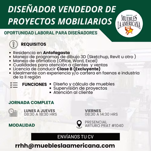 Diseñador Vendedor de Proyectos Mobiliarios