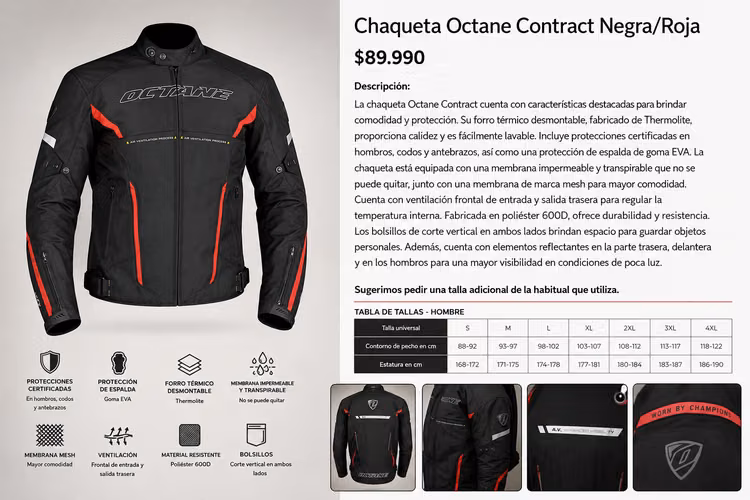 quipo Moto Completo | Chaqueta Octane + Casco FHorse JH-801+ Guantes Kore Austin Racing / Excelente estado