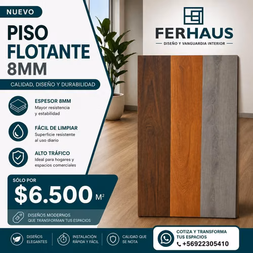 VENTA PISO FLOTANTE 8MM / $6.500 MT2
