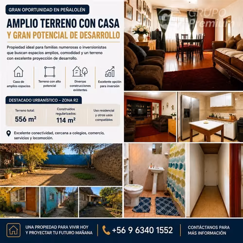 Amplio terreno en Peñalolen con múltiples viviendas