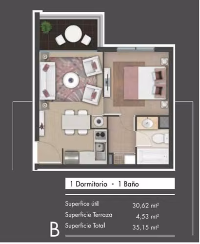 Departamento en arriendo de 1 dorm con Estacionamiento