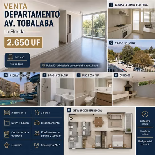 Acogedor departamento Tobalaba con W. Martínez