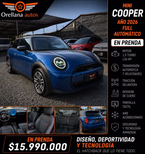 Mini cooper año 2026 full aut en prenda