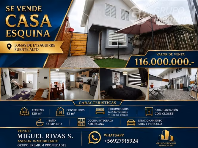 Casa Esquina 3D + 1B Frente a Parque - Puente Alto Oriente