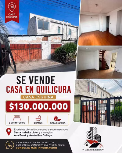 Casa Esquina en Venta Quilicura- 3D y 2B (177462)
