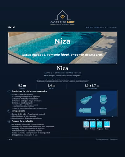Piscina Fibra de Vidrio Creatos 10,5x3,5m - Instalación Incluida