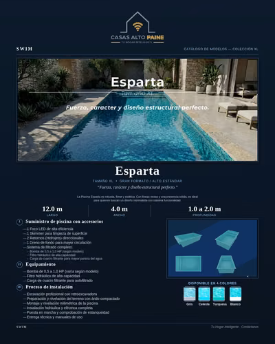 Piscina Fibra de Vidrio Creatos 10,5x3,5m - Instalación Incluida