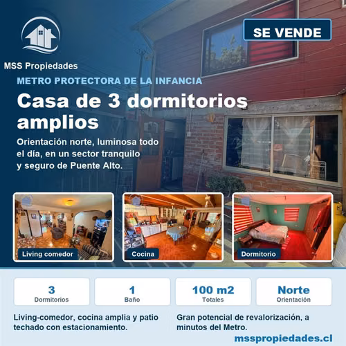 Casa en venta 3D1B PuenteAlto Metro protectora dela infancia