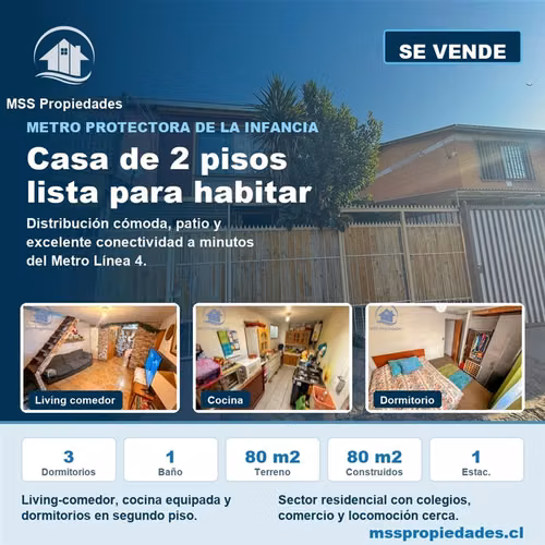 venta casa 3D1B Metro protectora de la infacia Puente Alto