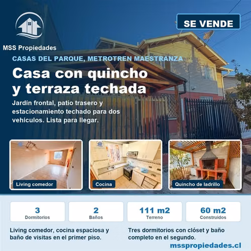 Casa 3D2B con quincho en San Bernardo, Metrotren Maestranza