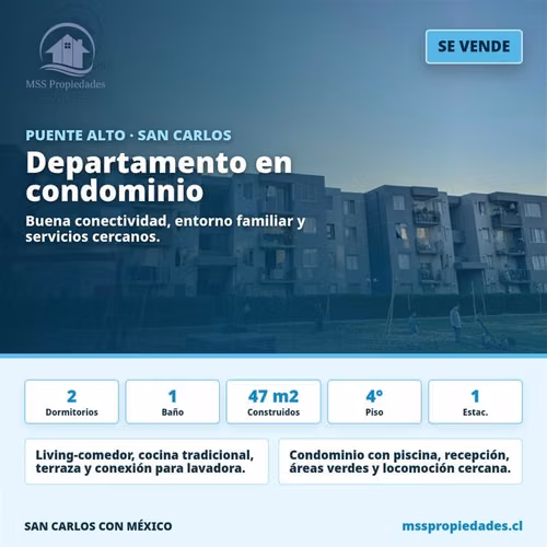 Departamento en venta de 2D2B Metro las Mercedes Puente Alto