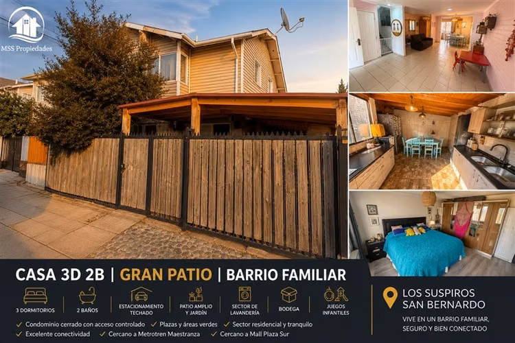 Casa 3D 2B MicroBarrio AmplioPatio Los Suspiros San Bernardo