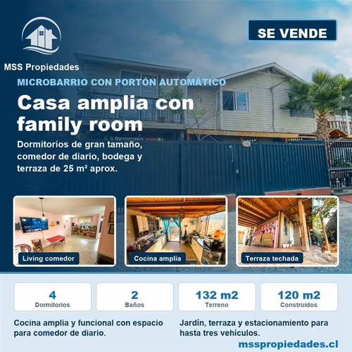 Casa Amplia 4D 2B + 3 Estac. Los Suspiros, San Bernardo