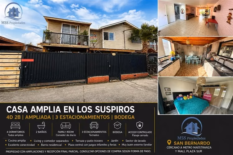 Casa Amplia 4D 2B + 3 Estac. Los Suspiros, San Bernardo
