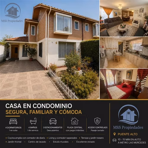 Casa 4D 4B en Condominio Cerrado 3 Estac. Puente Alto