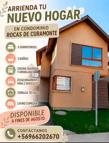 Casa en arriendo condominio rocas de curamonte