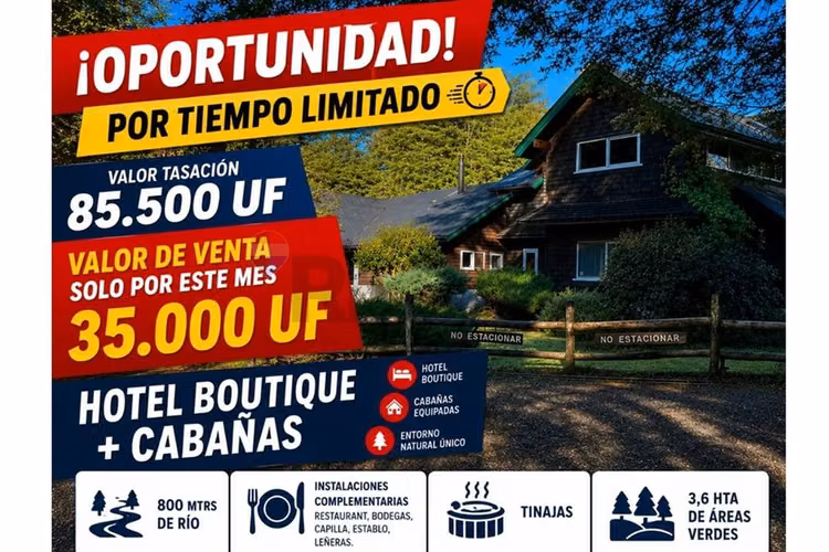 Oportunidad!! hotel y cabañas boutique - pucón