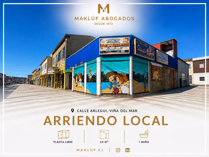 Local 50 m2 en arriendo, calle Arlegui, Viña del Mar