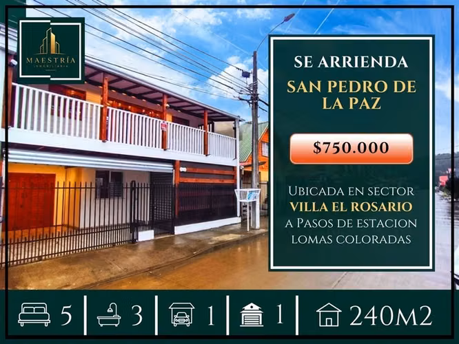 Casa en arriendo de 5 dorm. en San Pedro de la Paz