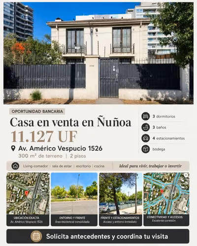 Casa AV. OSSA ÑUÑOA – CASA 300 M² TERRENO + 4 ESTAC.