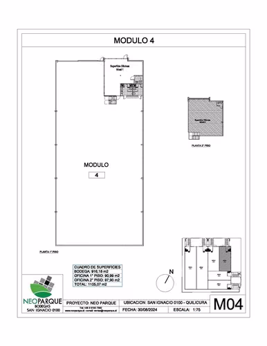 916 m2 y 188,7m2 oficinas x habilitar 2 pisos. 5 Est 3.