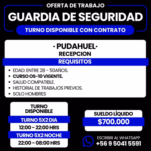 GUARDIA DE SEGURIDADAD  - PUDAHUEL 5X2 LUNES A VIERNES