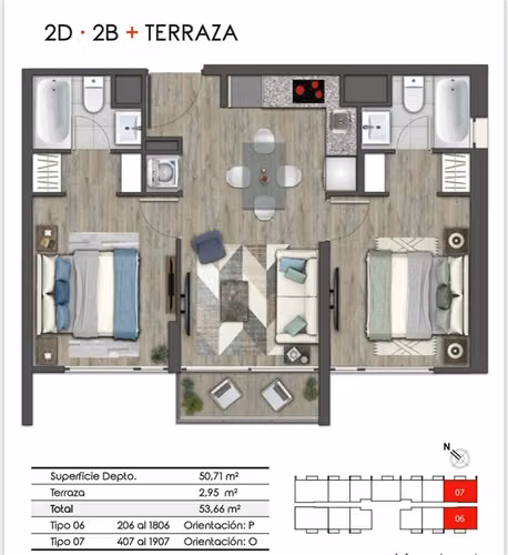 Departamento de 2 dorm. /1E/1B en La Florida