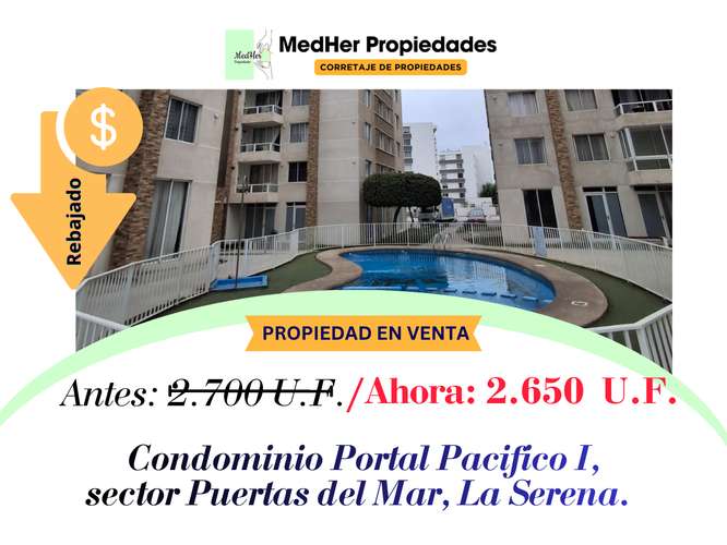 Vendo Dpto 3D 1B Estacionamiento Piscina La Serena 2.700 UF