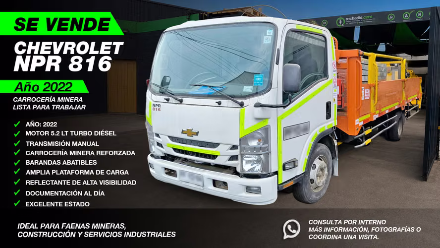 Chevrolet NPR 816 Año 2022 – Carrocería Minera – Excelente Estado