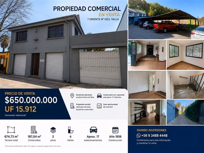 Propiedad Comercial en Centro de Talca 674 m de Terreno