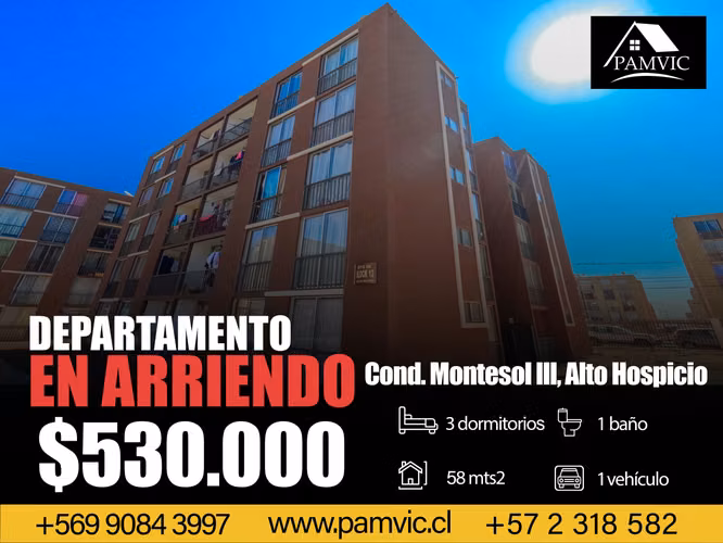 Departamento Amoblado en Arriendo en Montesol 3, Alto Hospicio