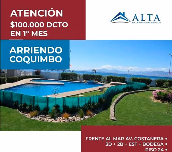 Arriendo DEPTO 3 dorm2 baños 1E+1B Coquimbo Av. Costanera