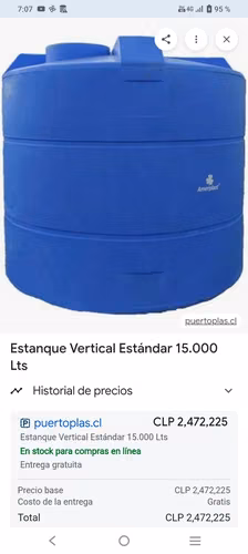 Estanque de agua potable 15.000 L SIN USO | a mitad de su precio, Ideal para reserva contra incendios, riego y uso industrial