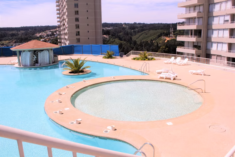 Moderno departamento en Reñaca increíble vista, piscinas con toboganes