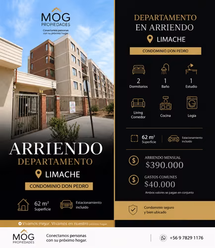 SE ARRIENDA DEPTO 2D/1B EN COND. DON PEDRO, LIMACH