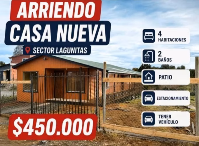 Arriendo Casa Nueva 72 m2, Lagunitas