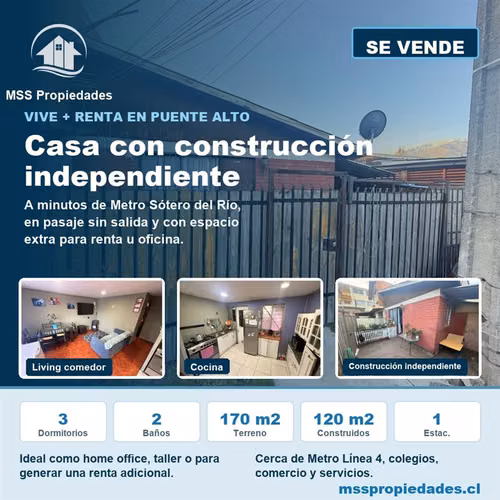 Casa 1 Piso 2D + Espacio Independiente Cerca Metro L4