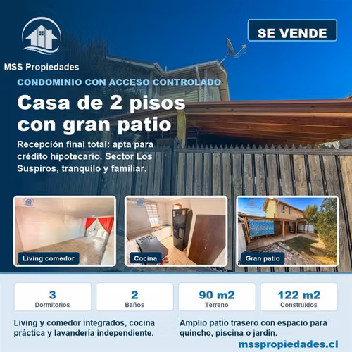 Casa 3 Dorm Condominio Gran Patio Los Suspiros San Bernardo