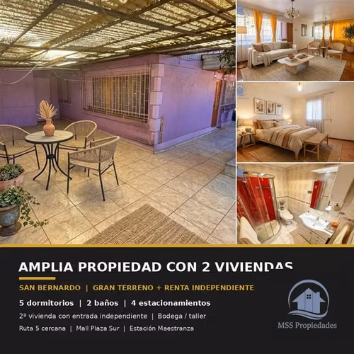 Amplia casa 5D/2B 4 est. con dpto independiente San Bernardo