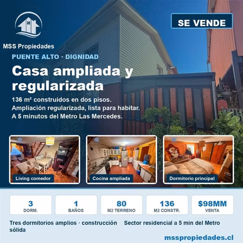 Casa 3D 5 Min Metro Las Mercedes Ampliada y Regularizada