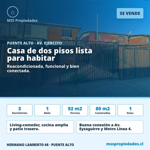 Casa 3 Dorm 2 Pisos Reacondicionada Av Ejercito Puente Alto