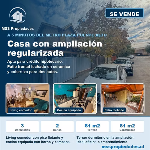 Casa 3 Dorm Regularizada Cobertizo Metro Plaza Puente Alto