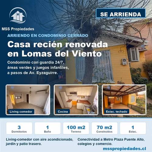 Casa 3 Dorm Condominio Estac Techado Metro Plaza P Alto