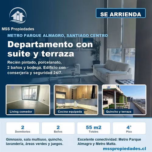 Depto 2 Dorm Quincho Suite Metro Parque Almagro Santiago